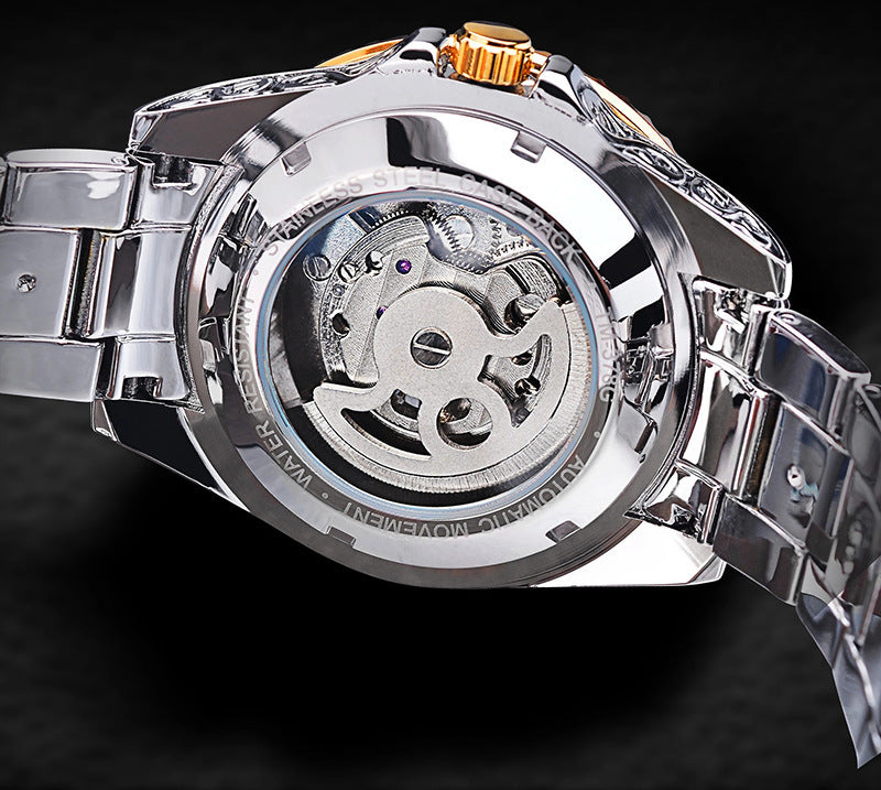 Forsining Men's Luxury Tourbillon Watch – Skeleton Design with Carved Mechanical Movement