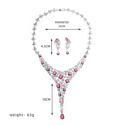 Elegant bridal jewelry set with zircon necklace and stud earrings