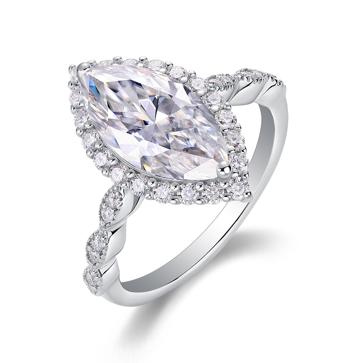 Starlight Craze – Platinum-Plated Moissanite Ring in S925 Sterling Silver with Luxurious Diamond Detail