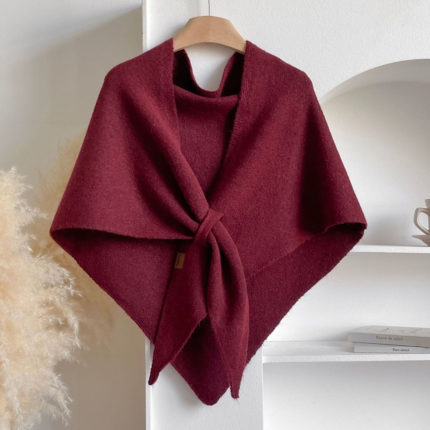 Women's winter knit triangle shawl – soft, thick, solid color Korean style wrap