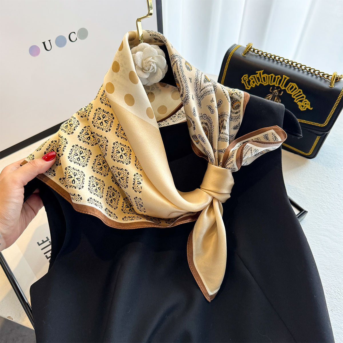 Fashionable women's scarf with UV protection – polka dot and cashew design
