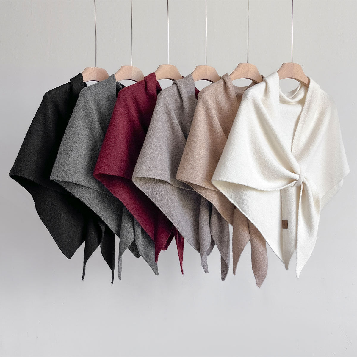 Women's winter knit triangle shawl – soft, thick, solid color Korean style wrap