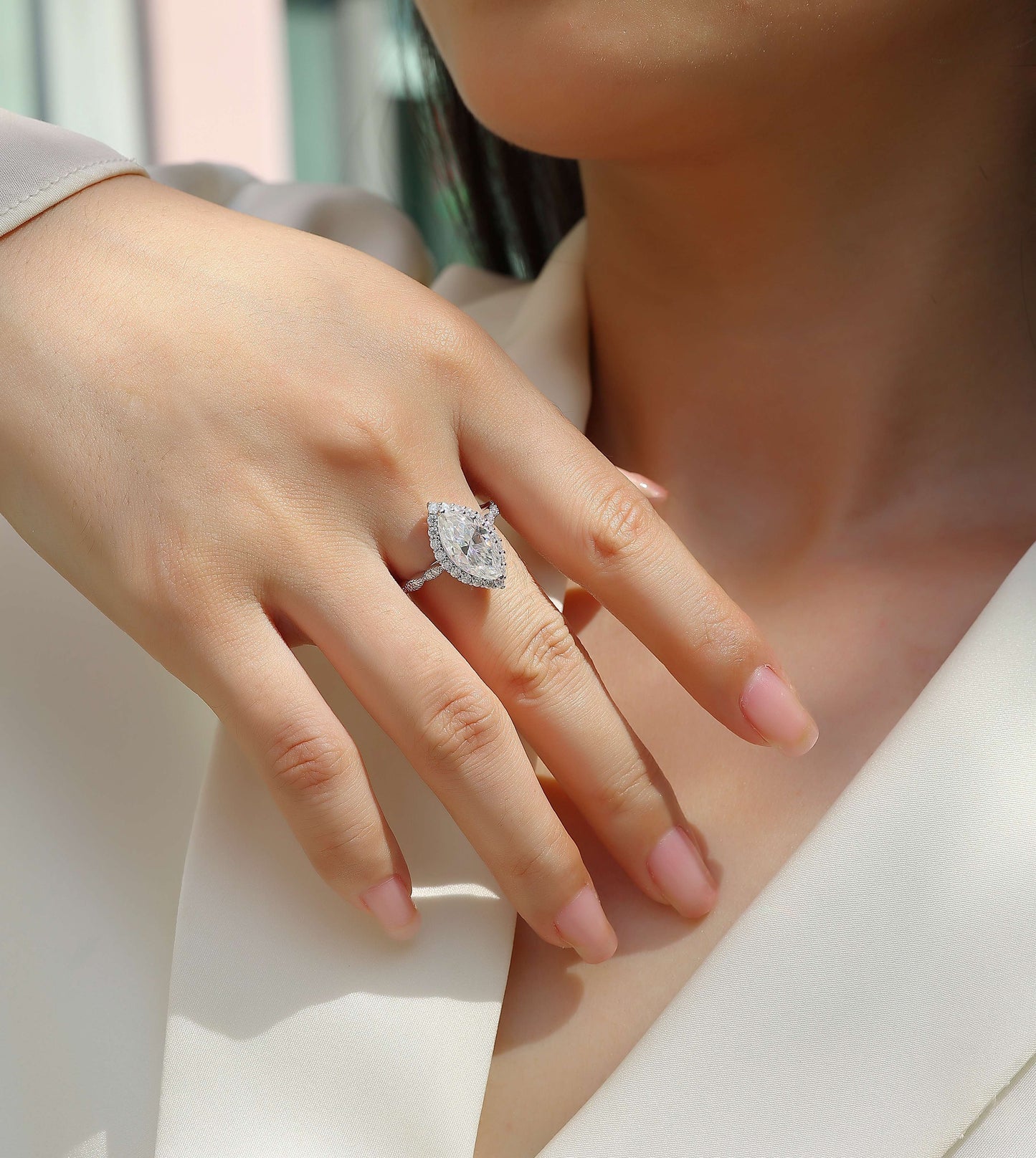 Starlight Craze – Platinum-Plated Moissanite Ring in S925 Sterling Silver with Luxurious Diamond Detail