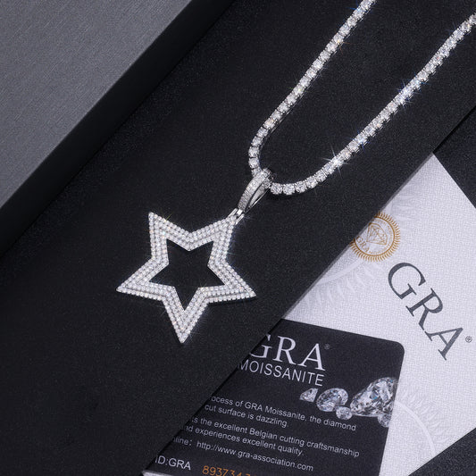 Shining Starlight moissanite necklace pendant set crafted in S925 silver with platinum plating, diamond-tested quality