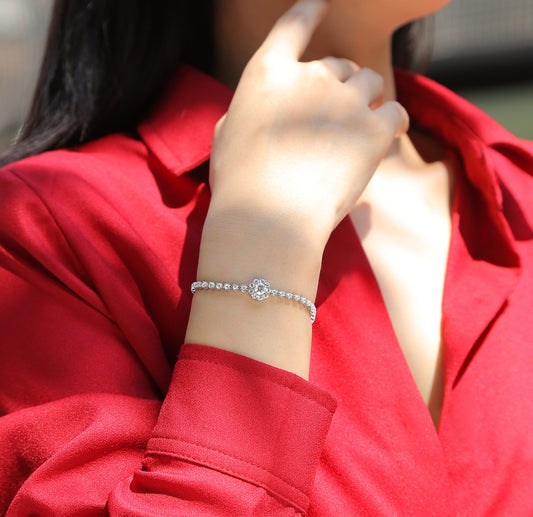 Elegant silver bracelet set featuring premium moissanite and platinum-plated S925 silver