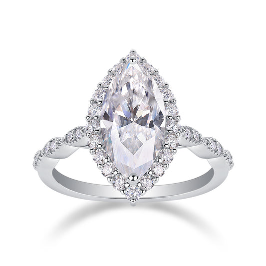 Starlight Craze – Platinum-Plated Moissanite Ring in S925 Sterling Silver with Luxurious Diamond Detail