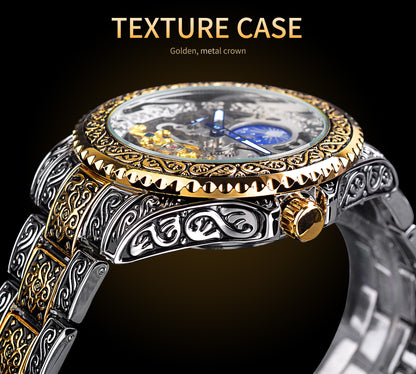 Forsining Men's Luxury Tourbillon Watch – Skeleton Design with Carved Mechanical Movement