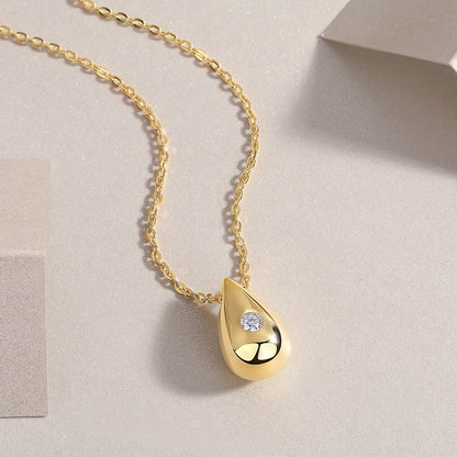 Dreamy Water Drop moissanite necklace pendant set crafted in S925 silver with gold plating, diamond-tested quality