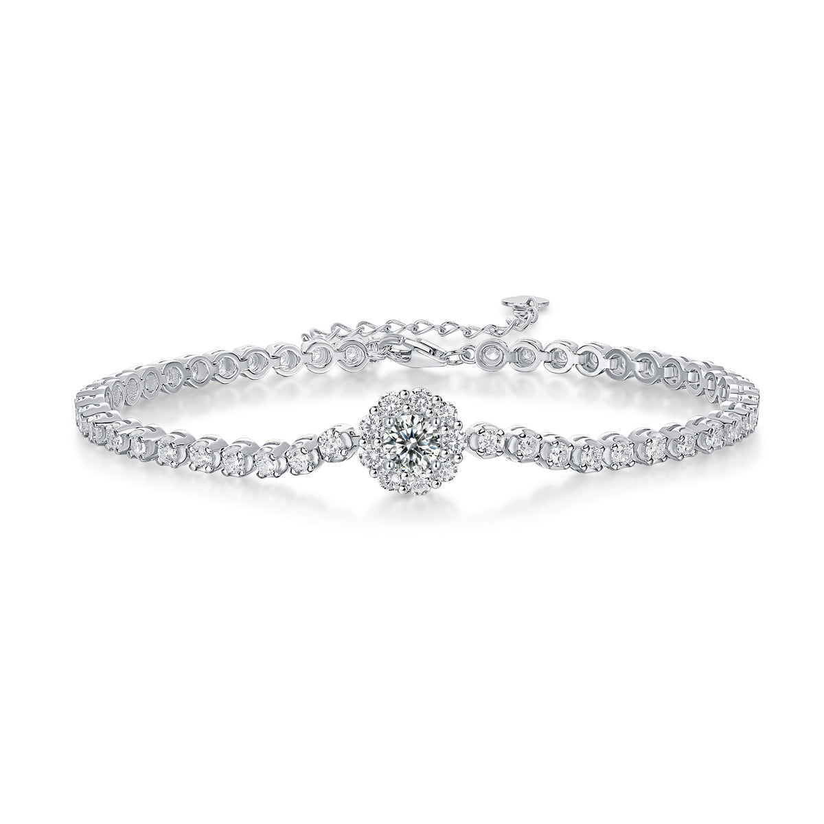 Elegant silver bracelet set featuring premium moissanite and platinum-plated S925 silver