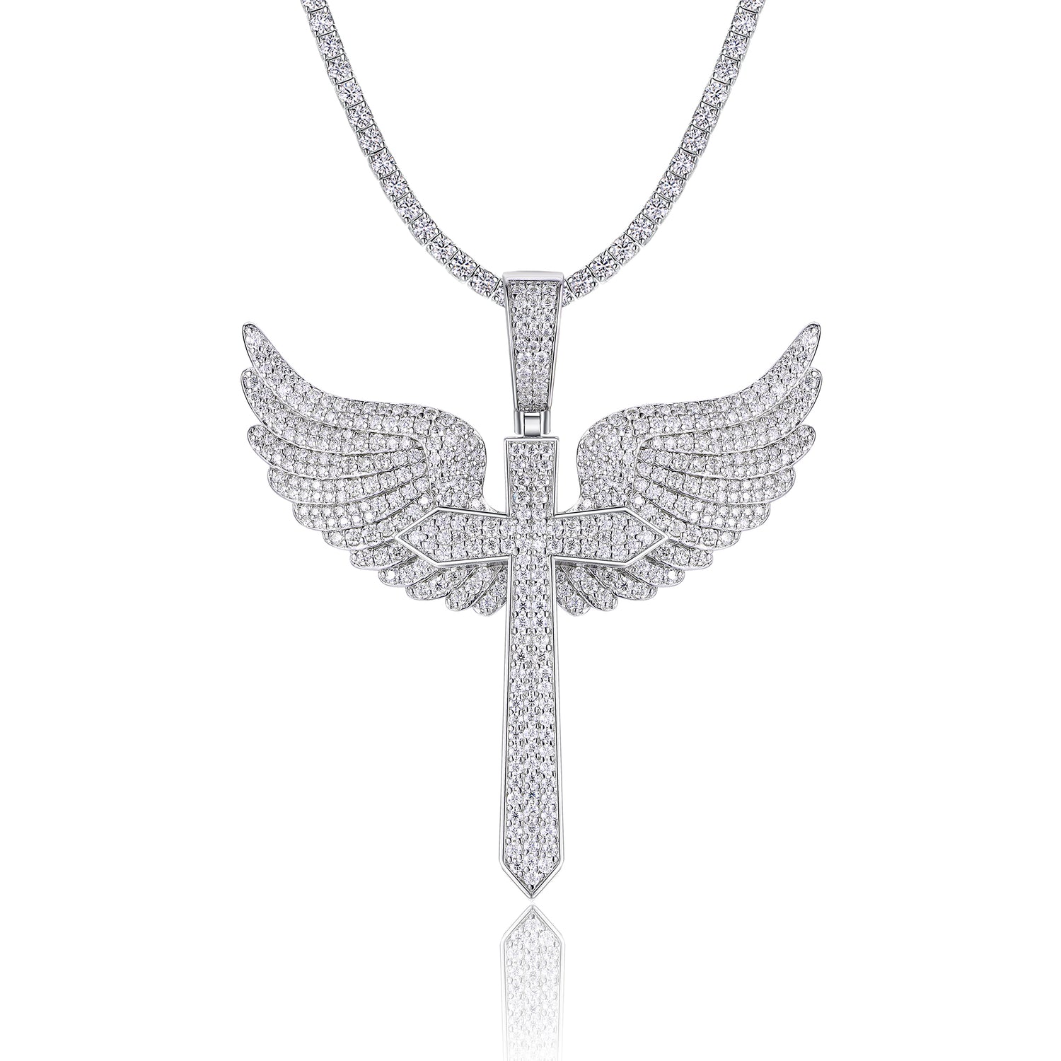 Elegant Angel Wings necklace pendant with top-quality Moissanite, S925 silver, and platinum plating