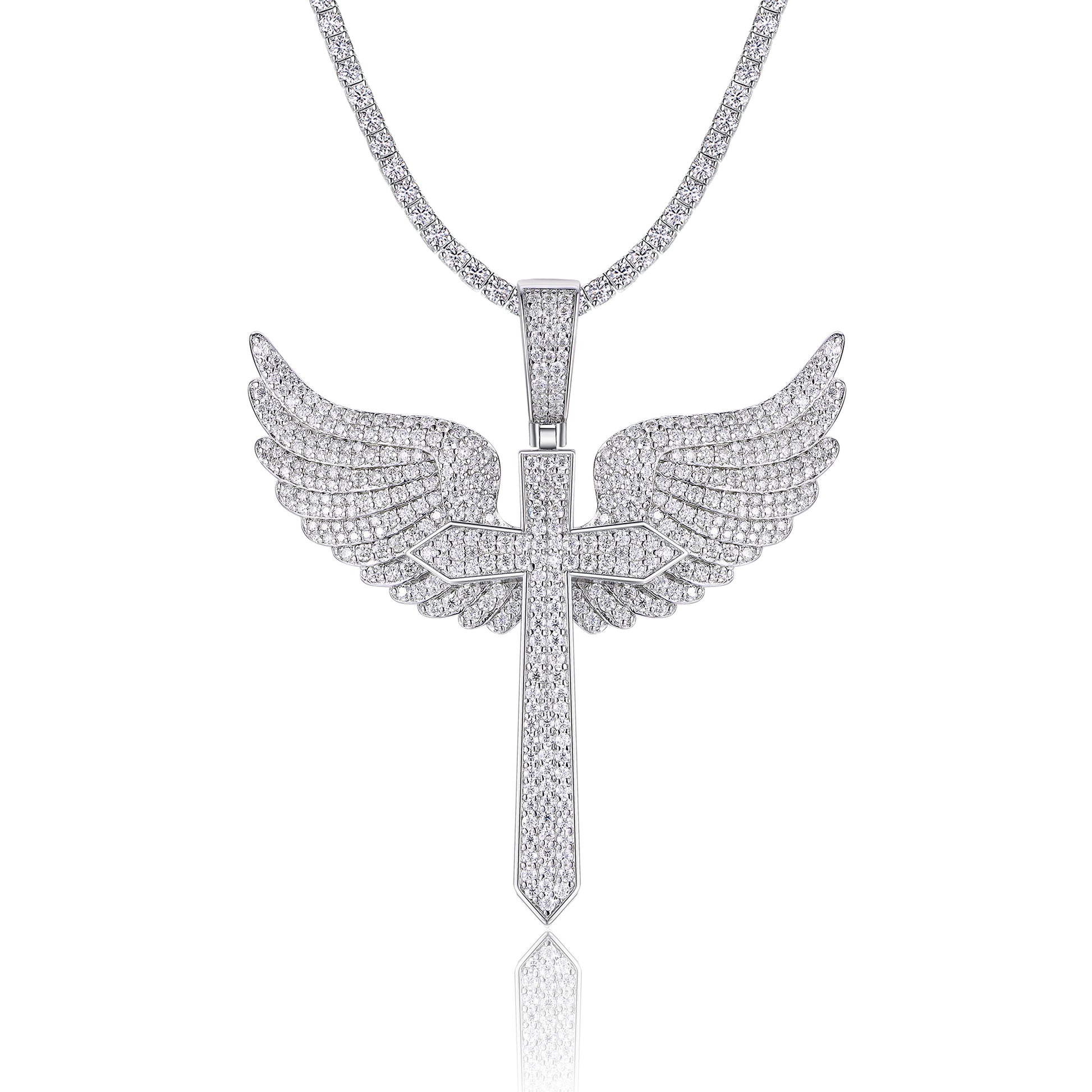 Elegant Angel Wings necklace pendant with top-quality Moissanite, S925 silver, and platinum plating