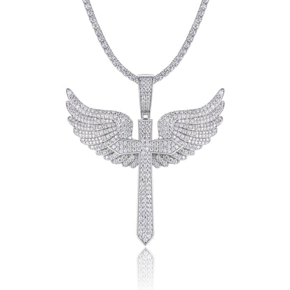 Elegant Angel Wings necklace pendant with top-quality Moissanite, S925 silver, and platinum plating