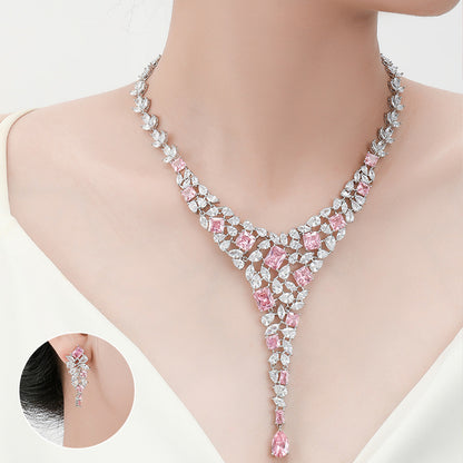Elegant bridal jewelry set with zircon necklace and stud earrings