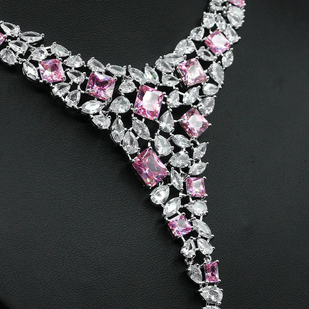 Elegant bridal jewelry set with zircon necklace and stud earrings
