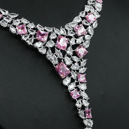 Elegant bridal jewelry set with zircon necklace and stud earrings