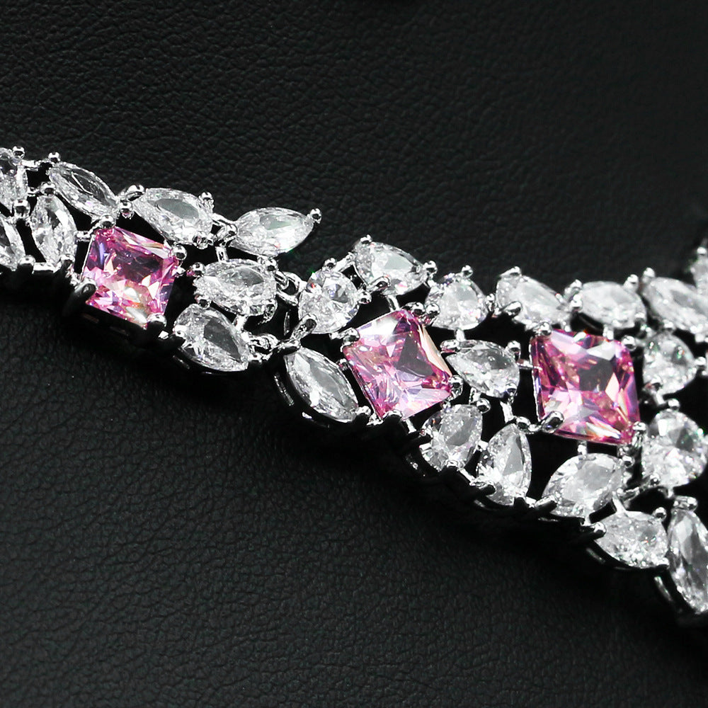 Elegant Bridal Jewelry Set – Zircon Necklace & Stud Earrings for Wedding Dress Accessories