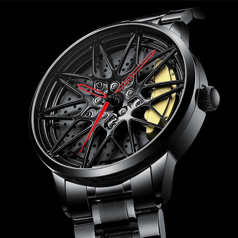 Modern men’s wristwatch featuring a 3D hollow wheel dial