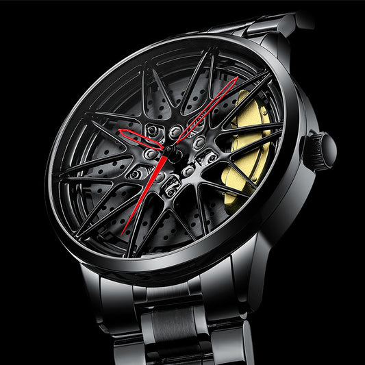 Modern men’s wristwatch featuring a 3D hollow wheel dial
