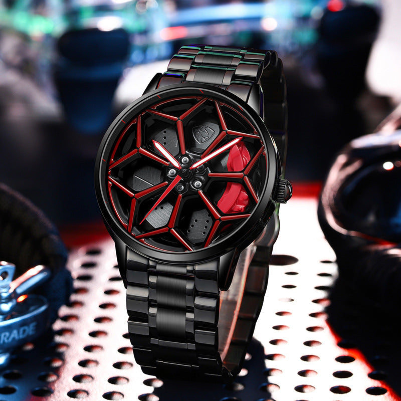Men's rotating luminous quartz skeleton dial wristwatch with luxury design
