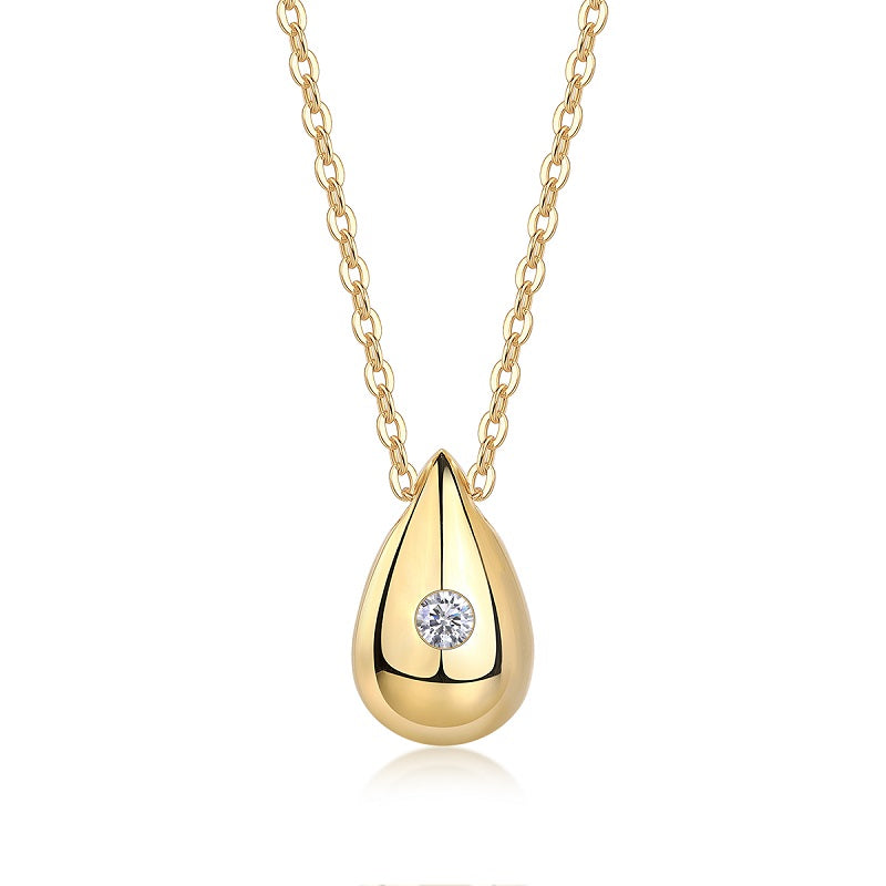 Dreamy Water Drop moissanite necklace pendant set crafted in S925 silver with gold plating, diamond-tested quality