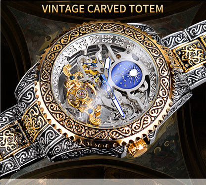 Forsining Men's Luxury Tourbillon Watch – Skeleton Design with Carved Mechanical Movement