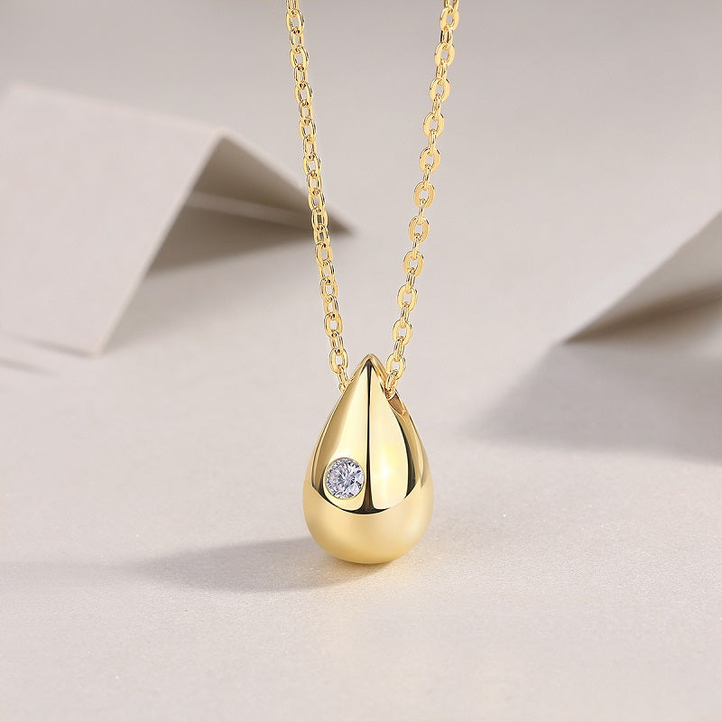 Dreamy Water Drop moissanite necklace pendant set crafted in S925 silver with gold plating, diamond-tested quality