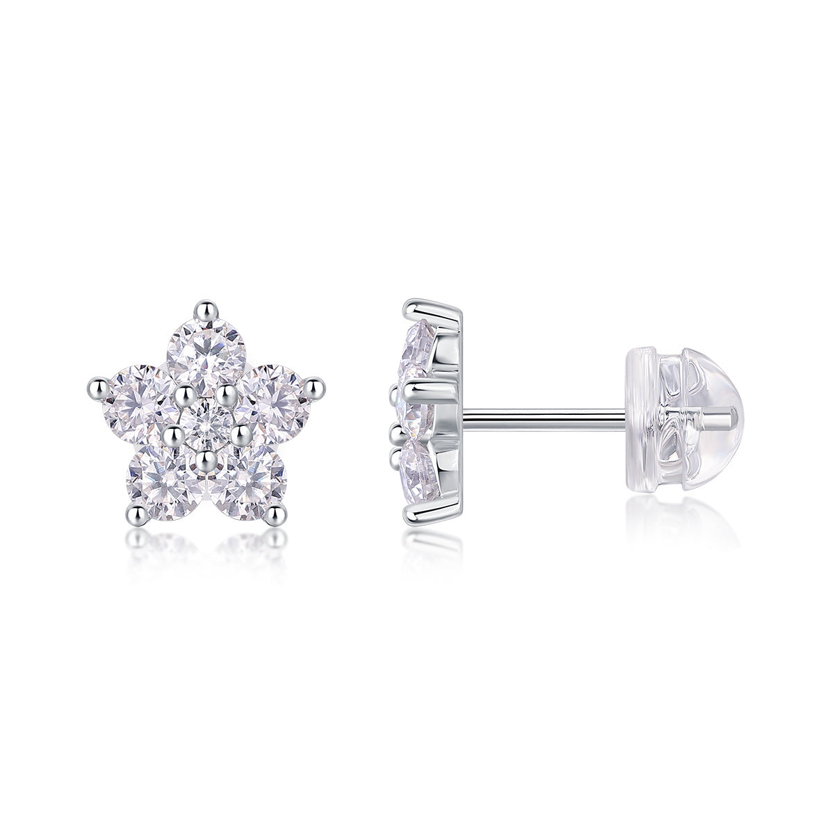 Paris Flower – Luxurious Moissanite Stud Earrings in S925 Sterling Silver with Platinum Plating