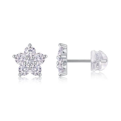 Paris Flower – Luxurious Moissanite Stud Earrings in S925 Sterling Silver with Platinum Plating