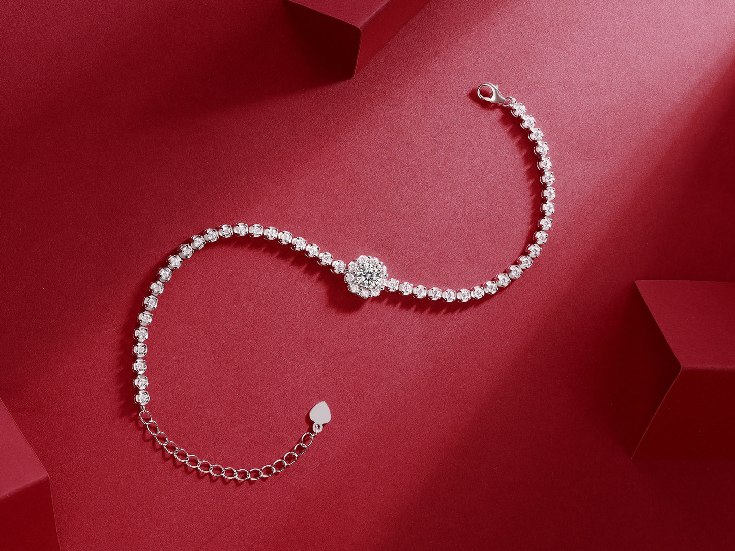 Elegant silver bracelet set featuring premium moissanite and platinum-plated S925 silver