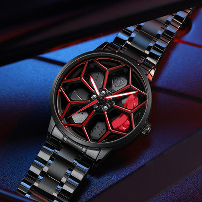 Men's rotating luminous quartz skeleton dial wristwatch with luxury design