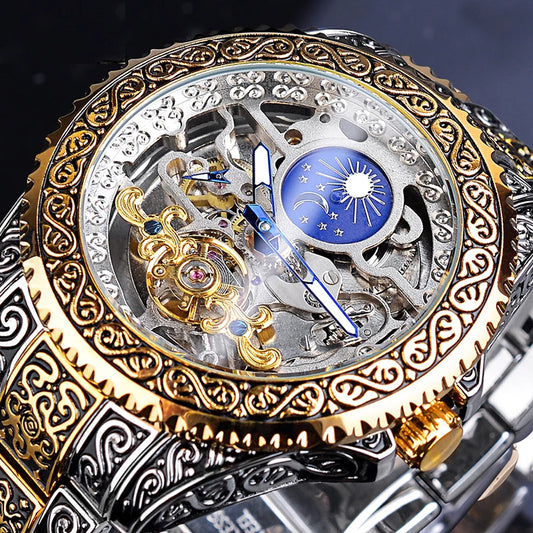 Forsining Men's Luxury Tourbillon Watch – Skeleton Design with Carved Mechanical Movement