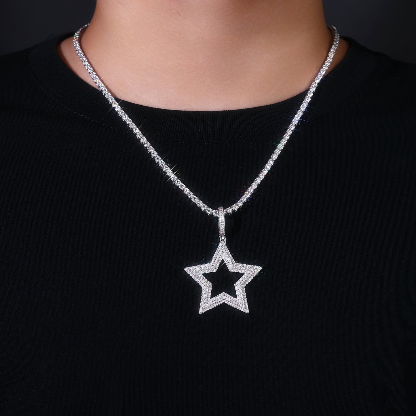 Shining Starlight moissanite necklace pendant set crafted in S925 silver with platinum plating, diamond-tested quality