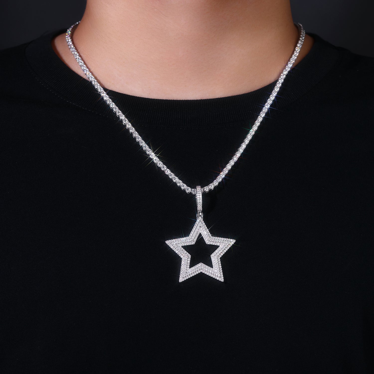 Shining Starlight moissanite necklace pendant set crafted in S925 silver with platinum plating, diamond-tested quality