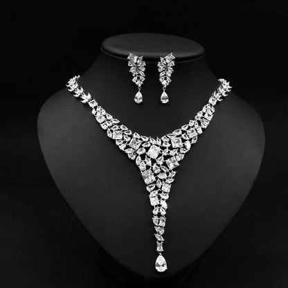 Elegant Bridal Jewelry Set – Zircon Necklace & Stud Earrings for Wedding Dress Accessories