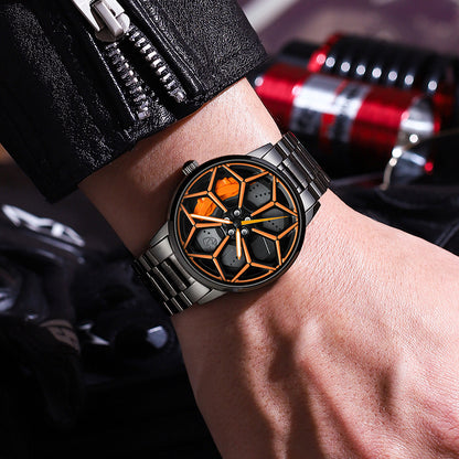 Men's rotating luminous quartz skeleton dial wristwatch with luxury design