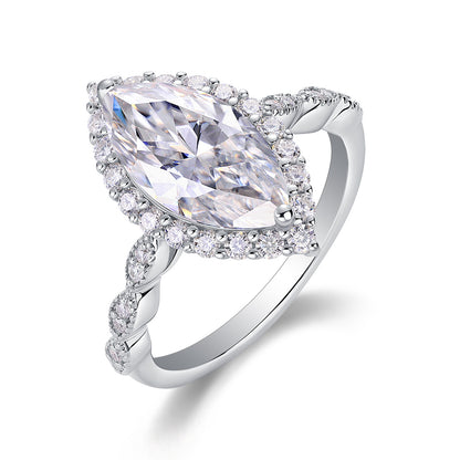 Starlight Craze – Platinum-Plated Moissanite Ring in S925 Sterling Silver with Luxurious Diamond Detail