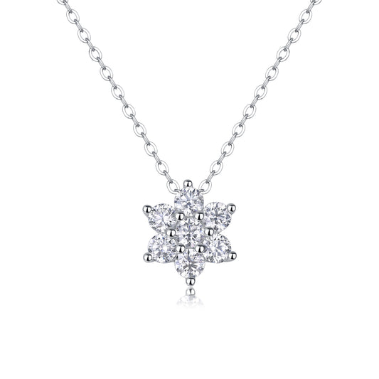 Snowflake Fluttering moissanite pendant necklace set crafted in S925 silver with platinum plating for a luxurious finish