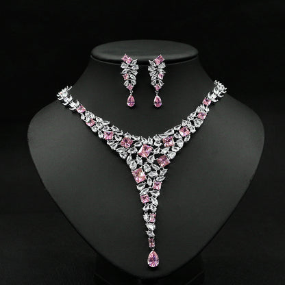 Elegant Bridal Jewelry Set – Zircon Necklace & Stud Earrings for Wedding Dress Accessories
