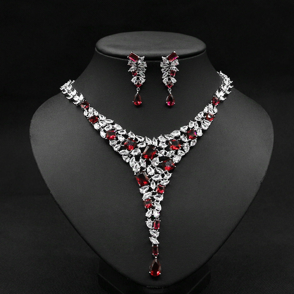 Elegant Bridal Jewelry Set – Zircon Necklace & Stud Earrings for Wedding Dress Accessories