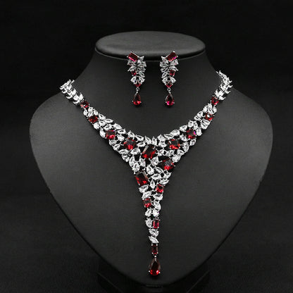 Elegant Bridal Jewelry Set – Zircon Necklace & Stud Earrings for Wedding Dress Accessories