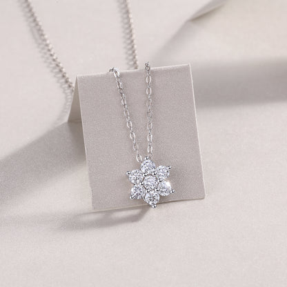Snowflake Fluttering moissanite pendant necklace set crafted in S925 silver with platinum plating for a luxurious finish