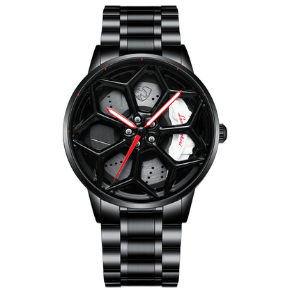 Men's rotating luminous quartz skeleton dial wristwatch with luxury design
