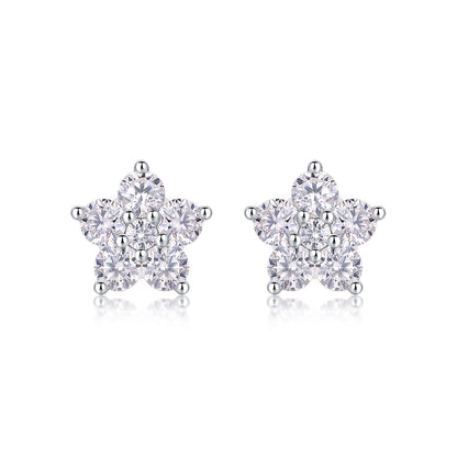 Paris Flower – Luxurious Moissanite Stud Earrings in S925 Sterling Silver with Platinum Plating