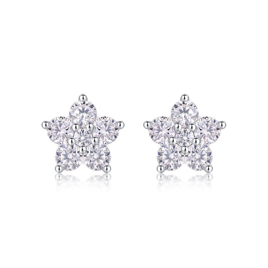 Paris Flower – Luxurious Moissanite Stud Earrings in S925 Sterling Silver with Platinum Plating
