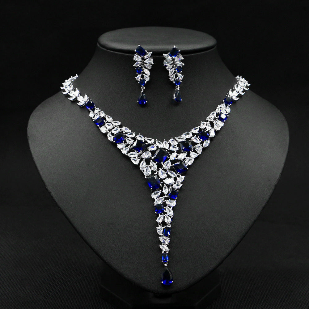 Elegant Bridal Jewelry Set – Zircon Necklace & Stud Earrings for Wedding Dress Accessories