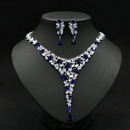 Elegant Bridal Jewelry Set – Zircon Necklace & Stud Earrings for Wedding Dress Accessories