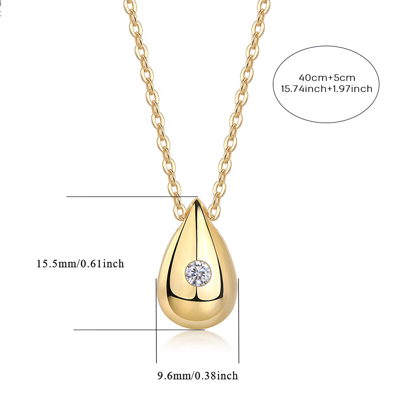 Dreamy Water Drop moissanite necklace pendant set crafted in S925 silver with gold plating, diamond-tested quality