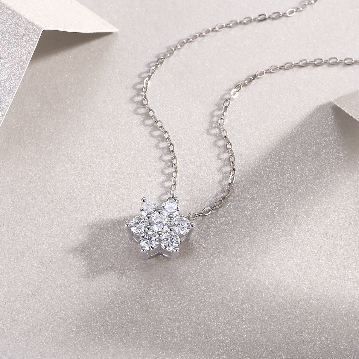Snowflake Fluttering moissanite pendant necklace set crafted in S925 silver with platinum plating for a luxurious finish