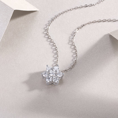 Snowflake Fluttering moissanite pendant necklace set crafted in S925 silver with platinum plating for a luxurious finish