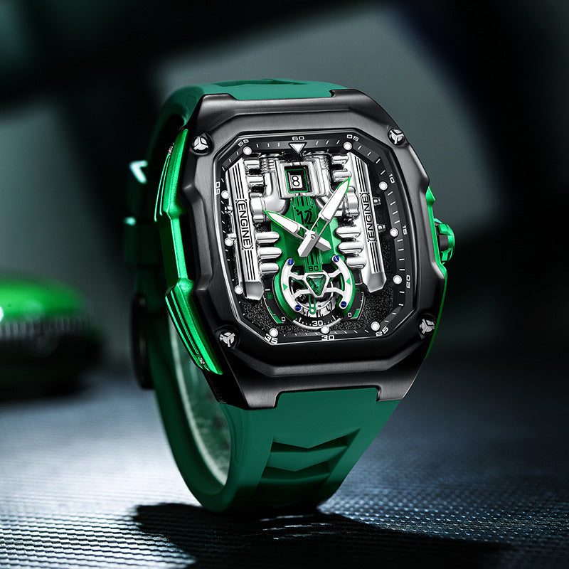 Men’s Three-Dimensional Hollow Quartz Watch with Transparent Back